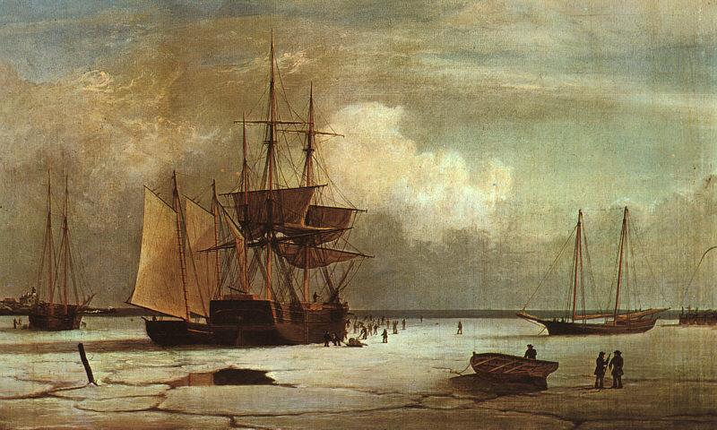 Fitz Hugh Lane Ships Stuck in Ice off Ten Pound Island, Gloucester Spain oil painting art